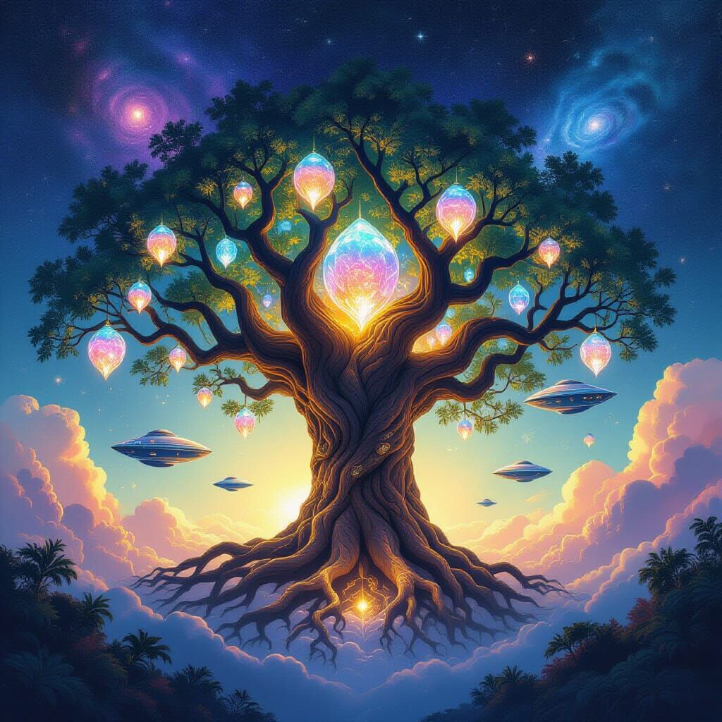 Cosmic Tree with Luminous Fruits in Deep Space