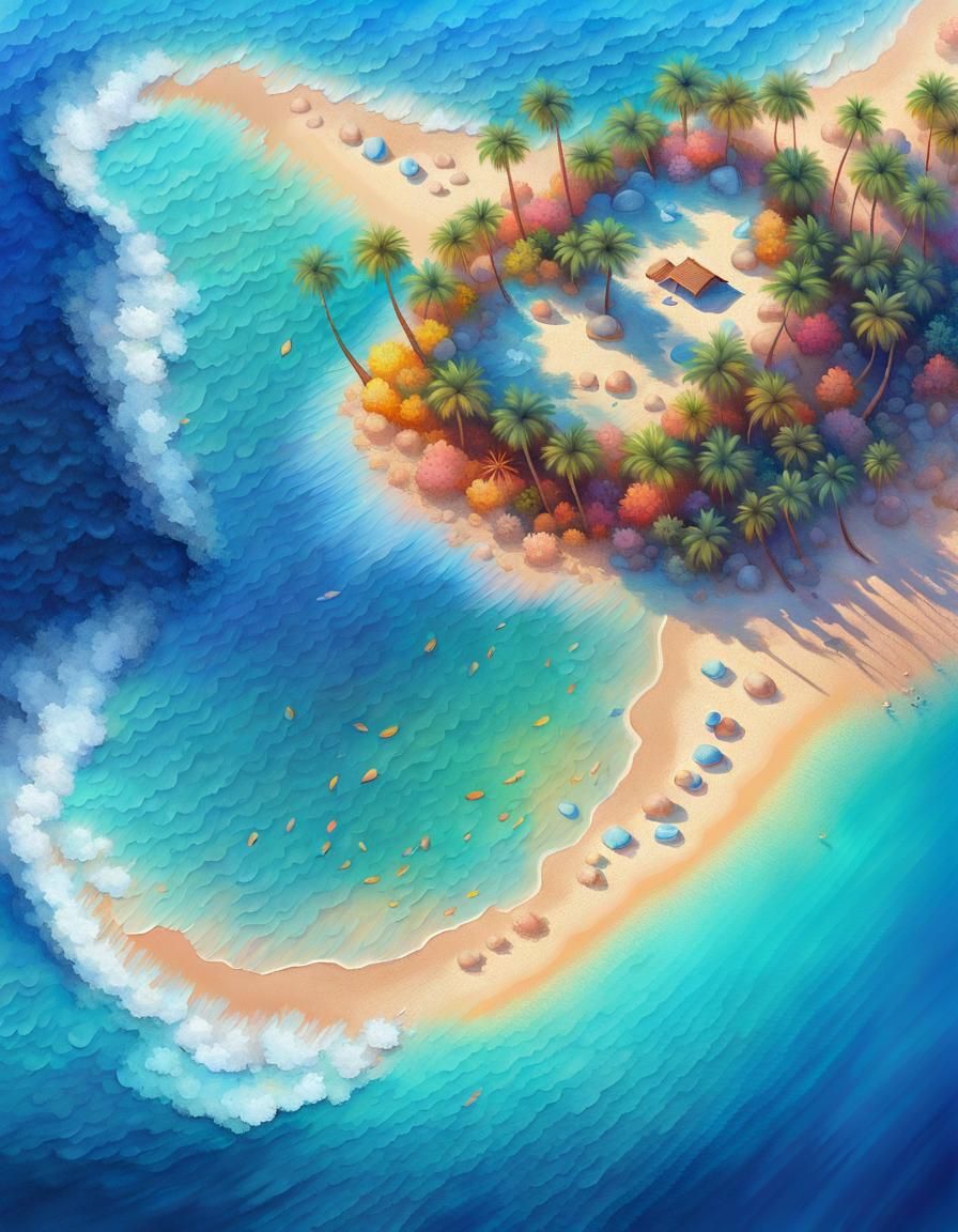 Island Oasis in Pastel Pointillism Style