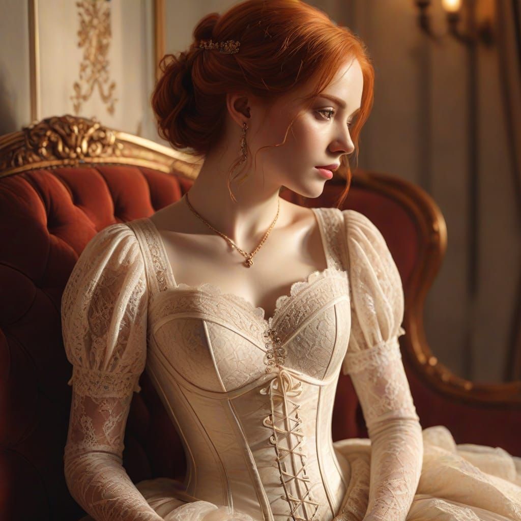 Victorian Lady in Corset: An Oil Painting Portrait