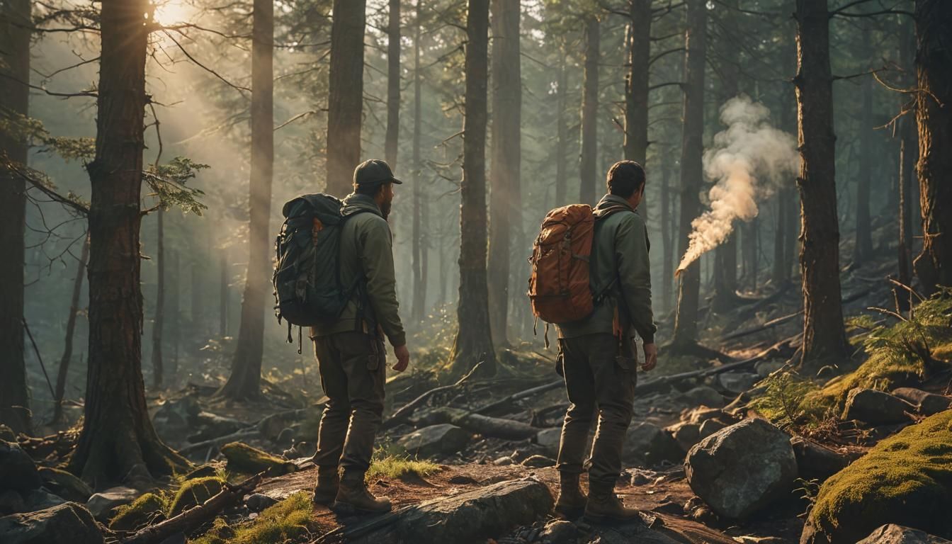 Mystical Forest Hiker at Golden Hour