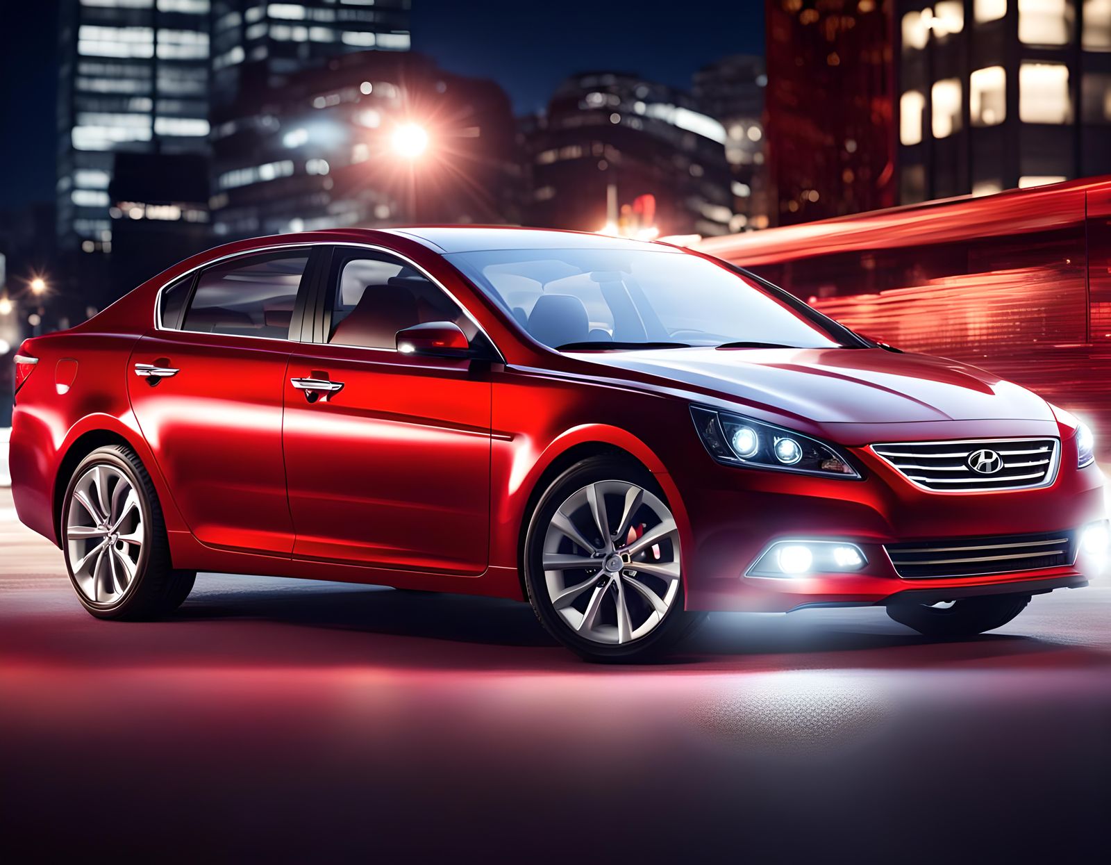 Red 2013 Hyundai Galant Sedan at Night