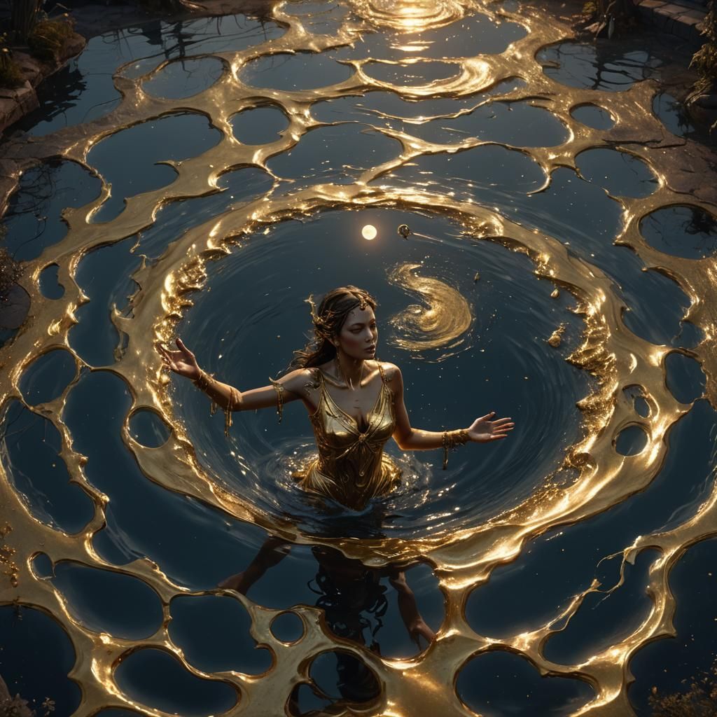 Ethereal Woman Emerges from Liquid Moonlight
