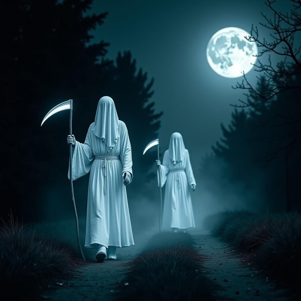 Ghostly Angels of Death Haunt Village at Night