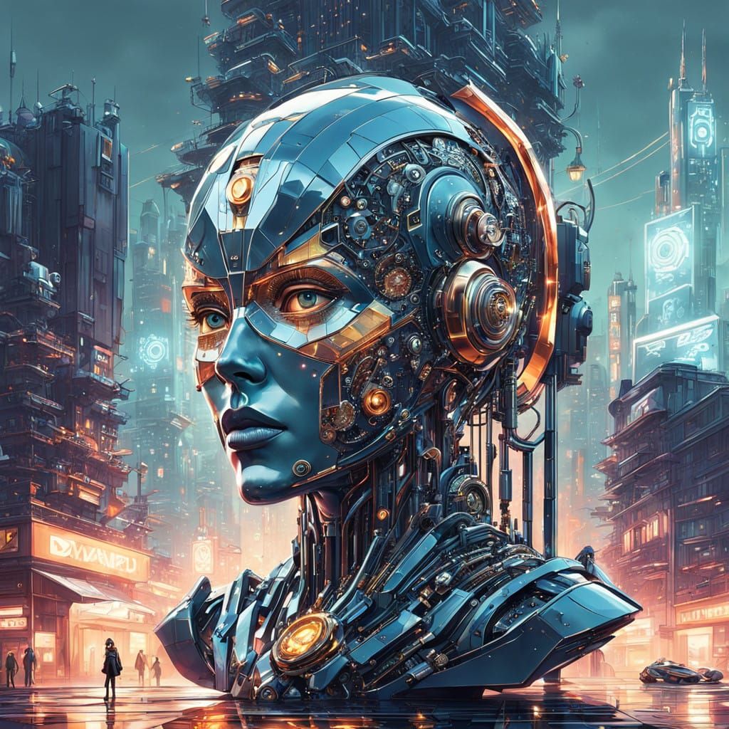 Luxurious Cybernetic Goddess in Futuristic Hues