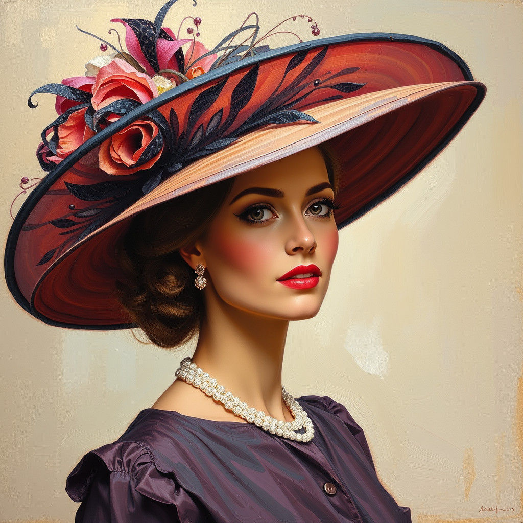Elegant Woman in Fancy Hat Oil Painting