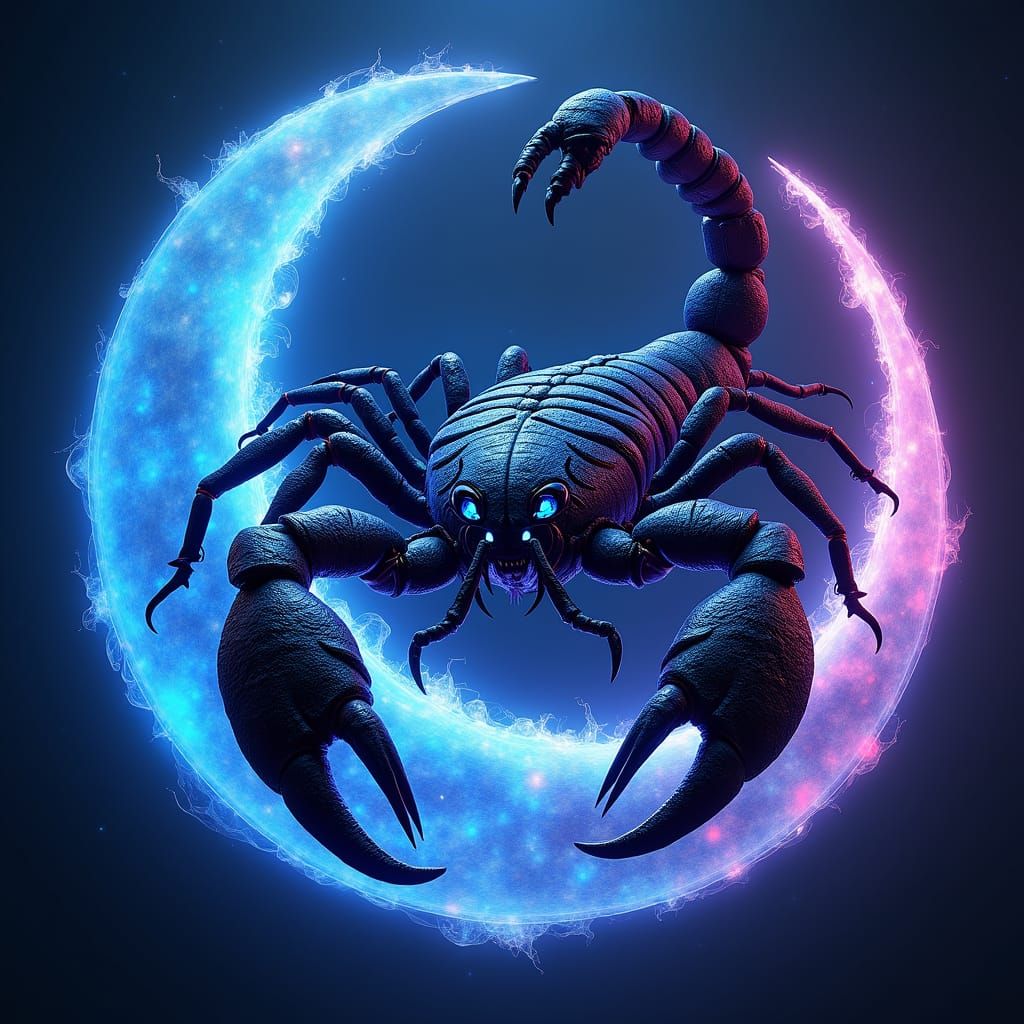 Double-Tailed Scorpion in Neon Scorpio Zodiac