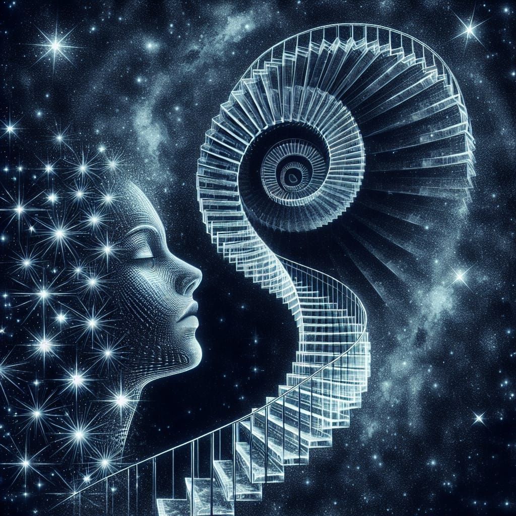 Crystal Staircase to Celestial Sky in X-Ray Style