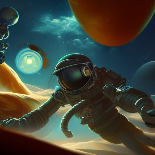 Astronaut Versus Space Monster in Detailed Matte Painting