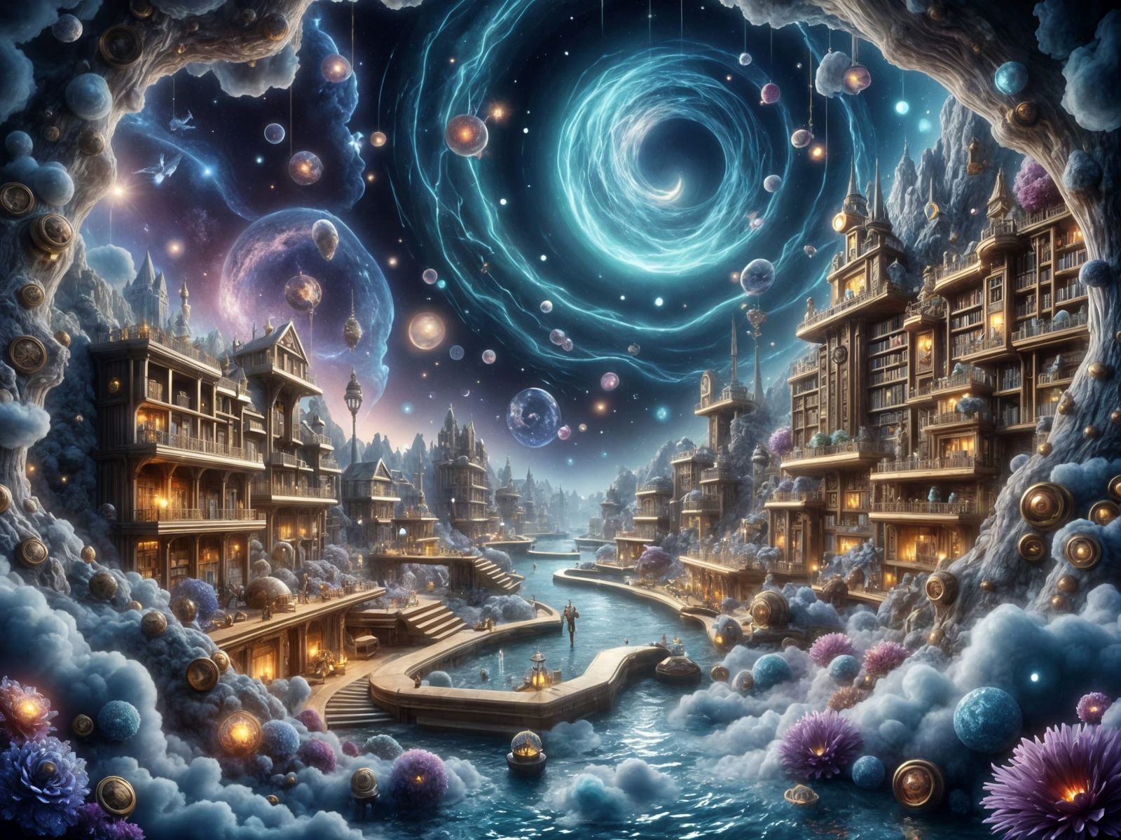 Steampunk Geode Library in Cosmic Clouds