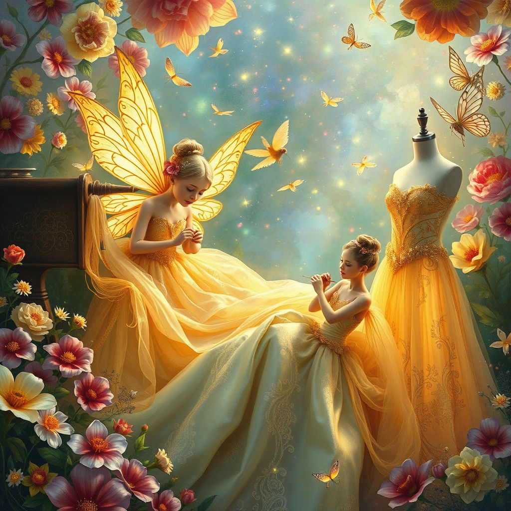 Fairies Crafting Gowns in Iridescent Realm