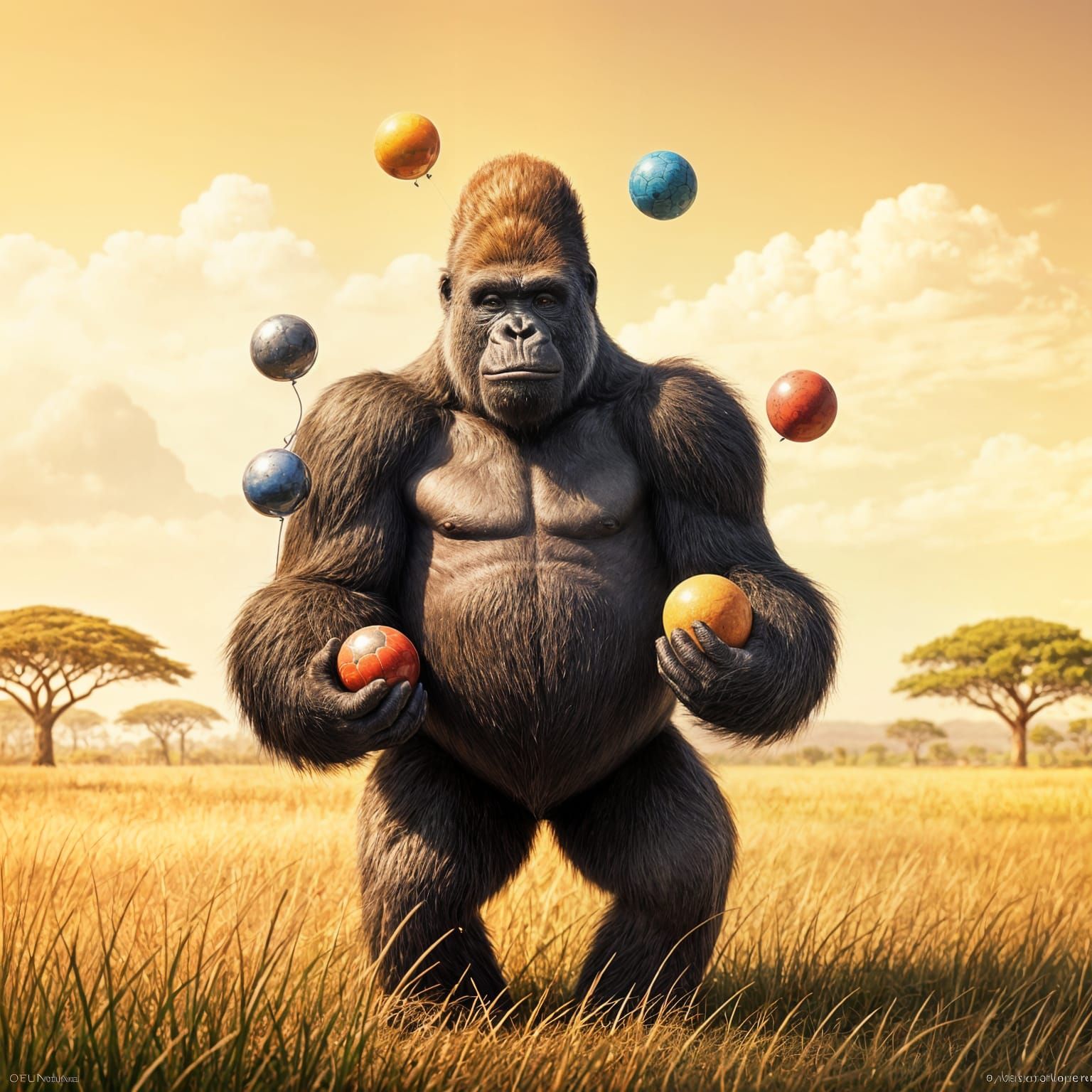 Gorilla Smiles, Now Performing Circus Tricks in a Vibrant Po...