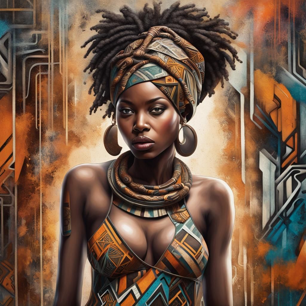 Urban Fantasy: African Woman in Graffiti Oil Painting