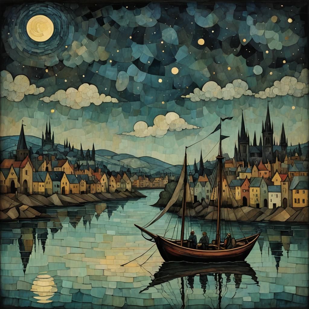 Whimsical Thames Boat Silhouette: Klee Artwork