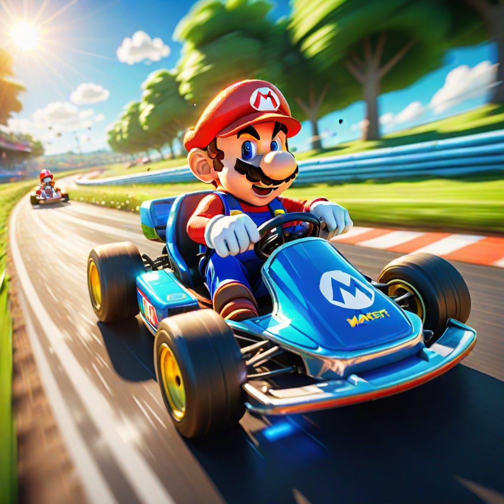 Mario Kart Racing Scene in Vibrant Digital Art