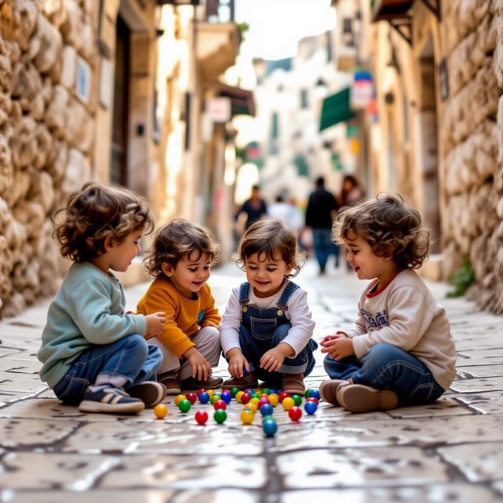 Children Playing Marbles in Jerusalem's Old City