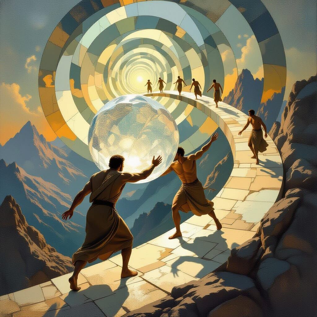 Sisyphus's Endless Path in Dreamlike Reflection