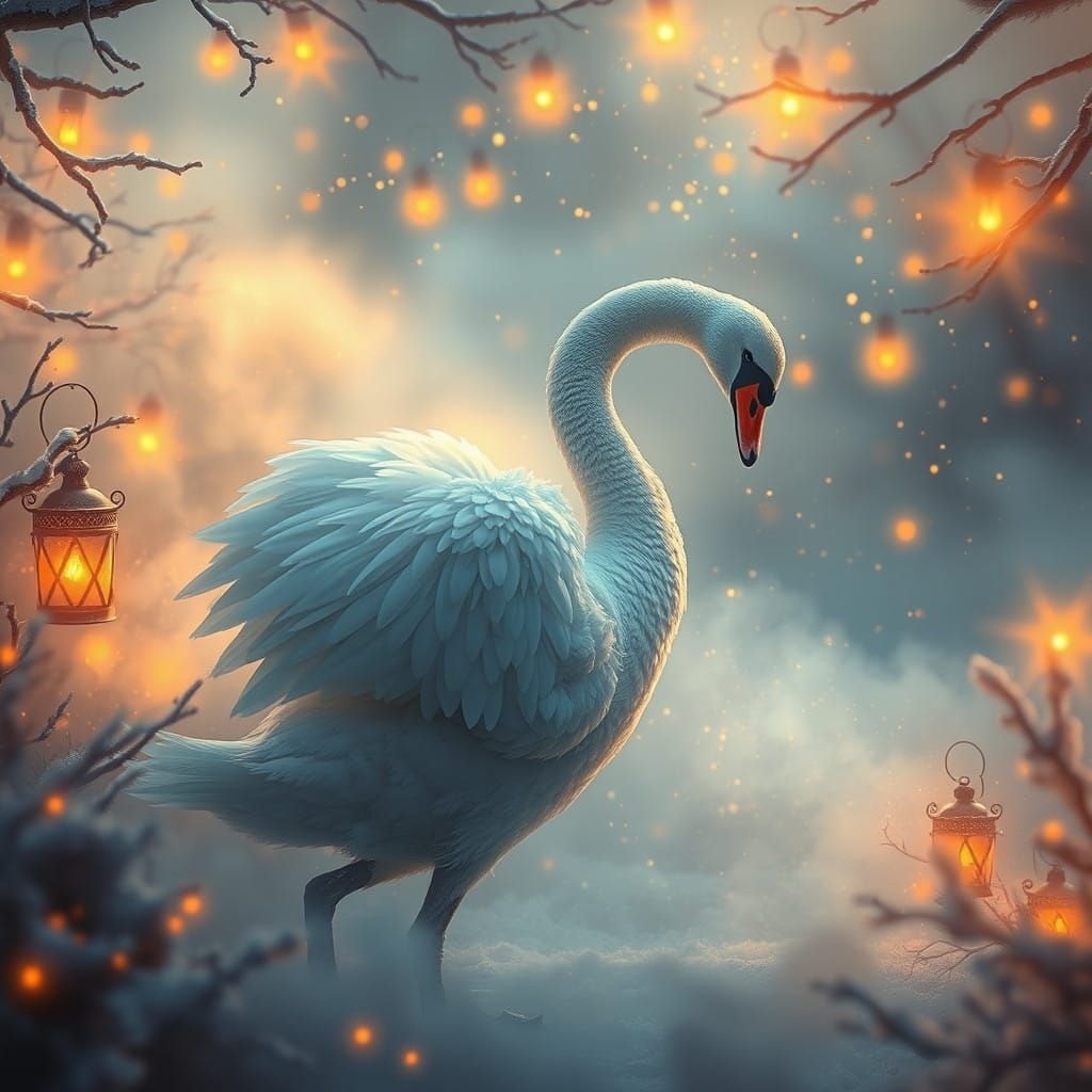 Majestic Swans Dance in Mystical Winter Wonderland