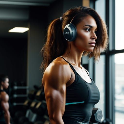 Fitness Woman at the Gym with Machines and Glass Window
