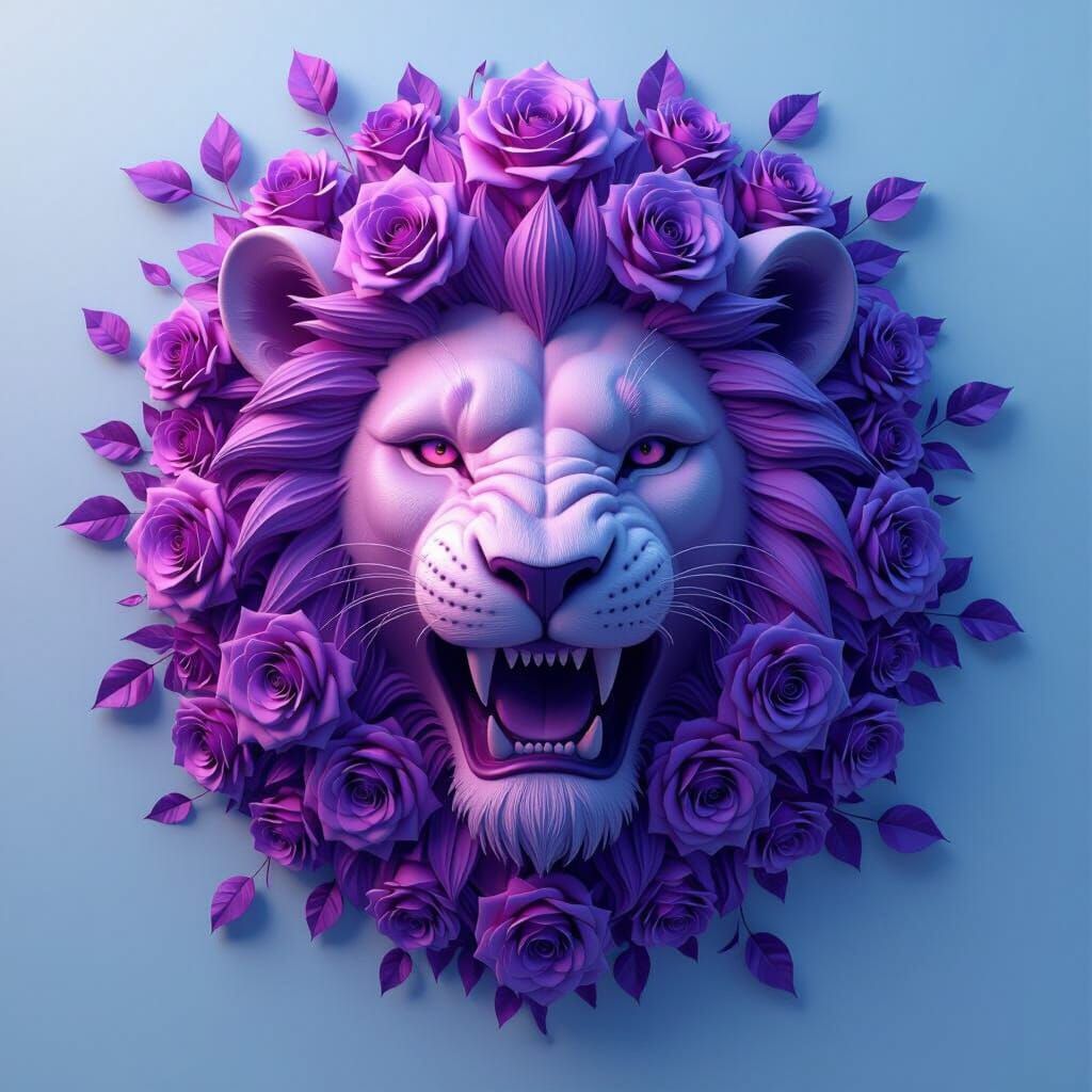 Purple Rose Lion: A 3D Digital Rendering