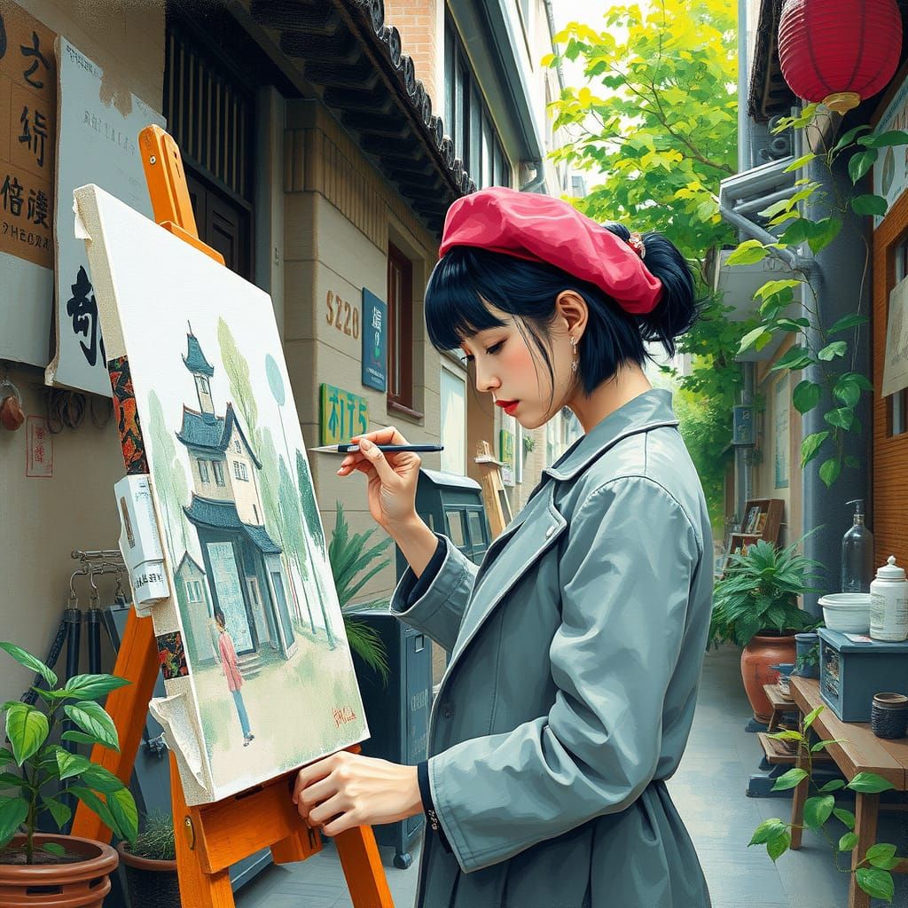 Young Korean Artist in Seoul Alleyway, Inspired by Korean Fo...