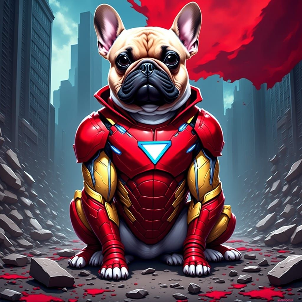 French Bulldog as Iron Man in Comic Book Style