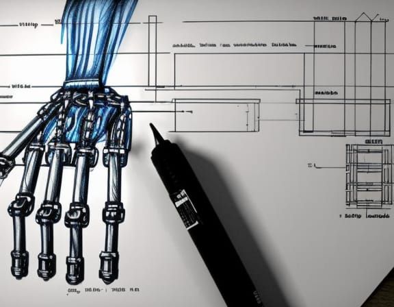Robot's Hyperdetailed Charcoal Drawing of Human Blueprint