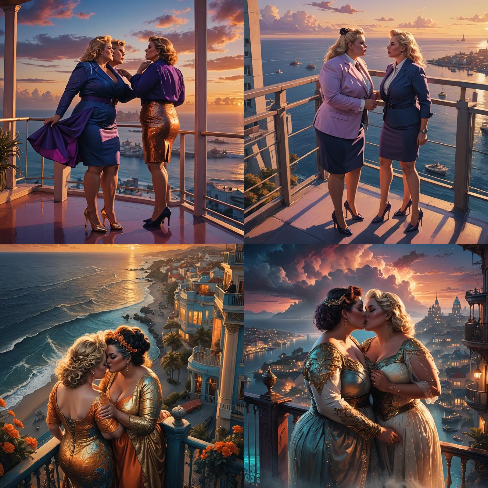 Plus Size Women Kissing: Detailed Matte Painting