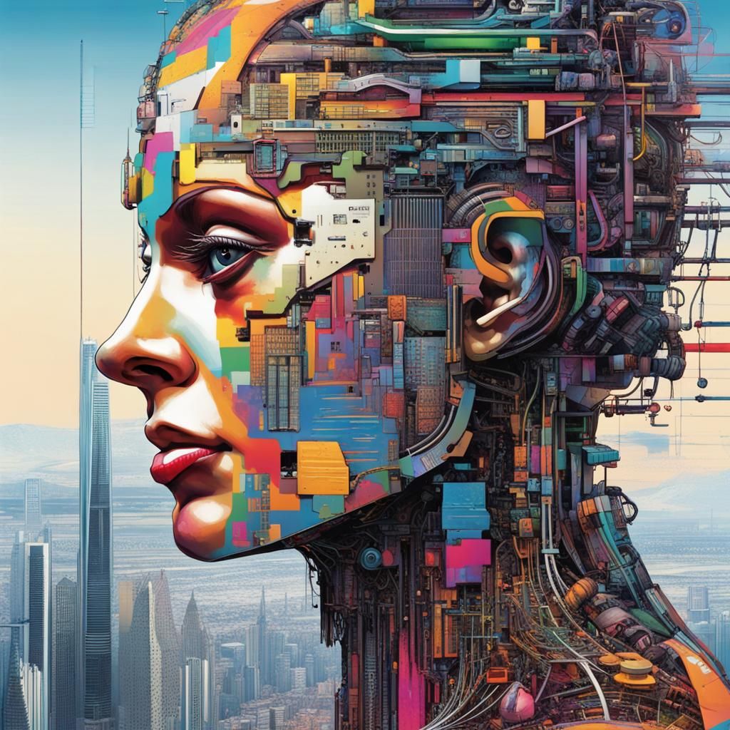 Human-Machine Interface in Futuristic Cityscape