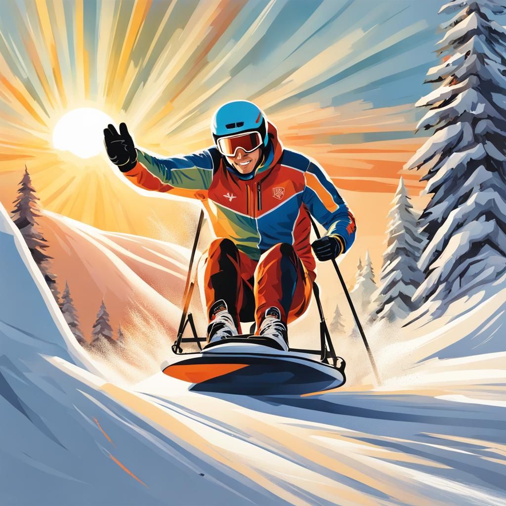 Winter Olympics Sled Racer Soaring at Dawn