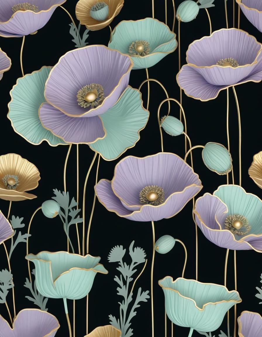 Poppy Wallpaper Design in Pastel Colors, 3D Render
