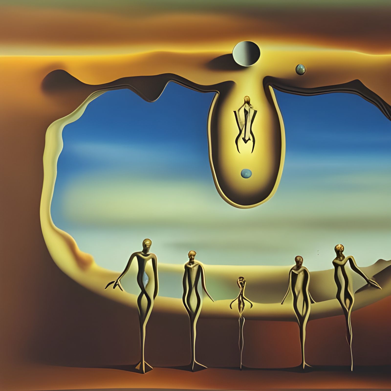 Surreal Figures Resting Against Eternity: Dali Style