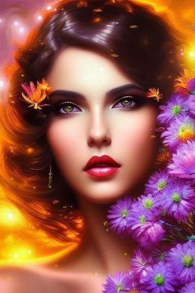 Glittery Honeycomb Portrait with Flowers and Bees