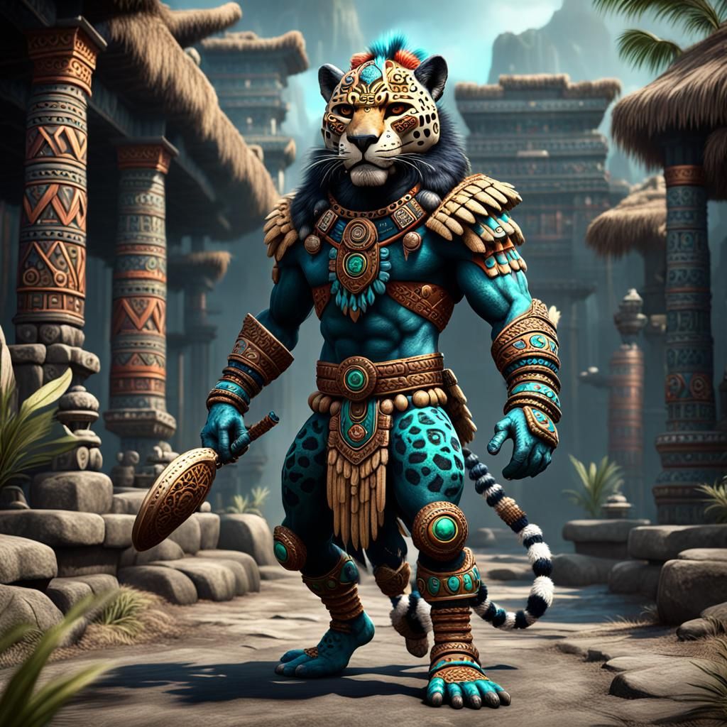 Aztec Jaguar Warrior: Anthropomorphic Furry Art