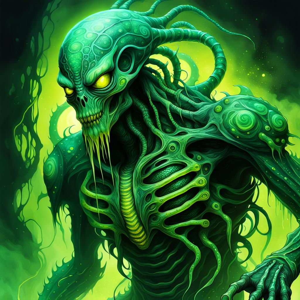 Bioluminescent Fantasy Horror in Giger Style