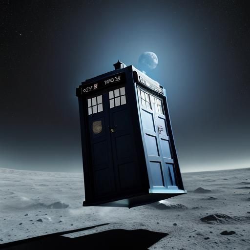Dr. Who's Tardis Flying Over the Lunar Surface