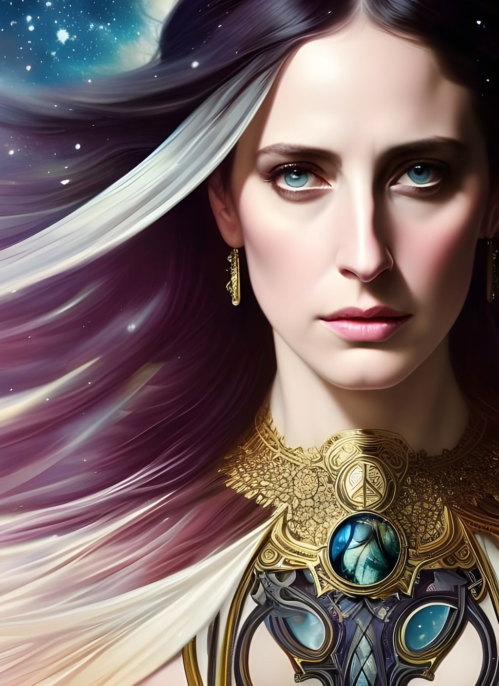 Cosmic Goddess Portrait in Art Nouveau Style