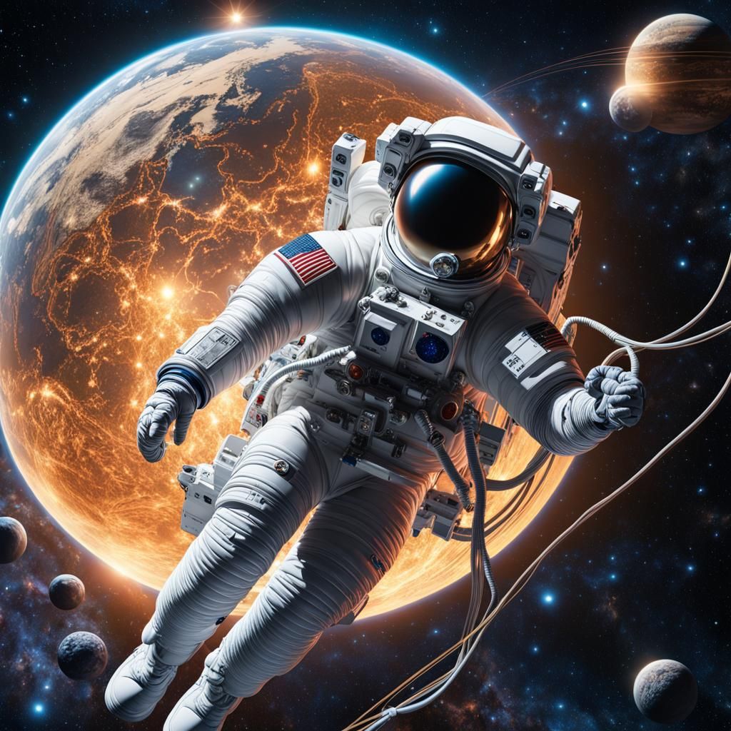 Astronaut Adrift in Space: Detailed Photo Illustration