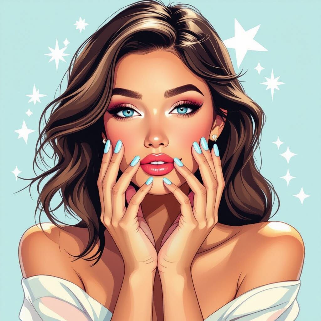 Ethereal Light Blue Nails in Watercolor Style