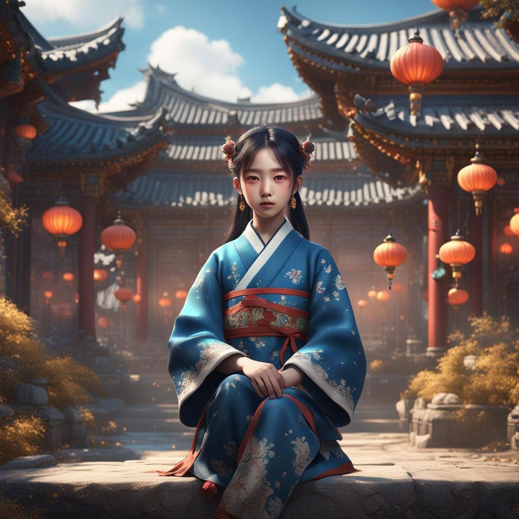 Cute Korean Girl: Detailed Matte Painting