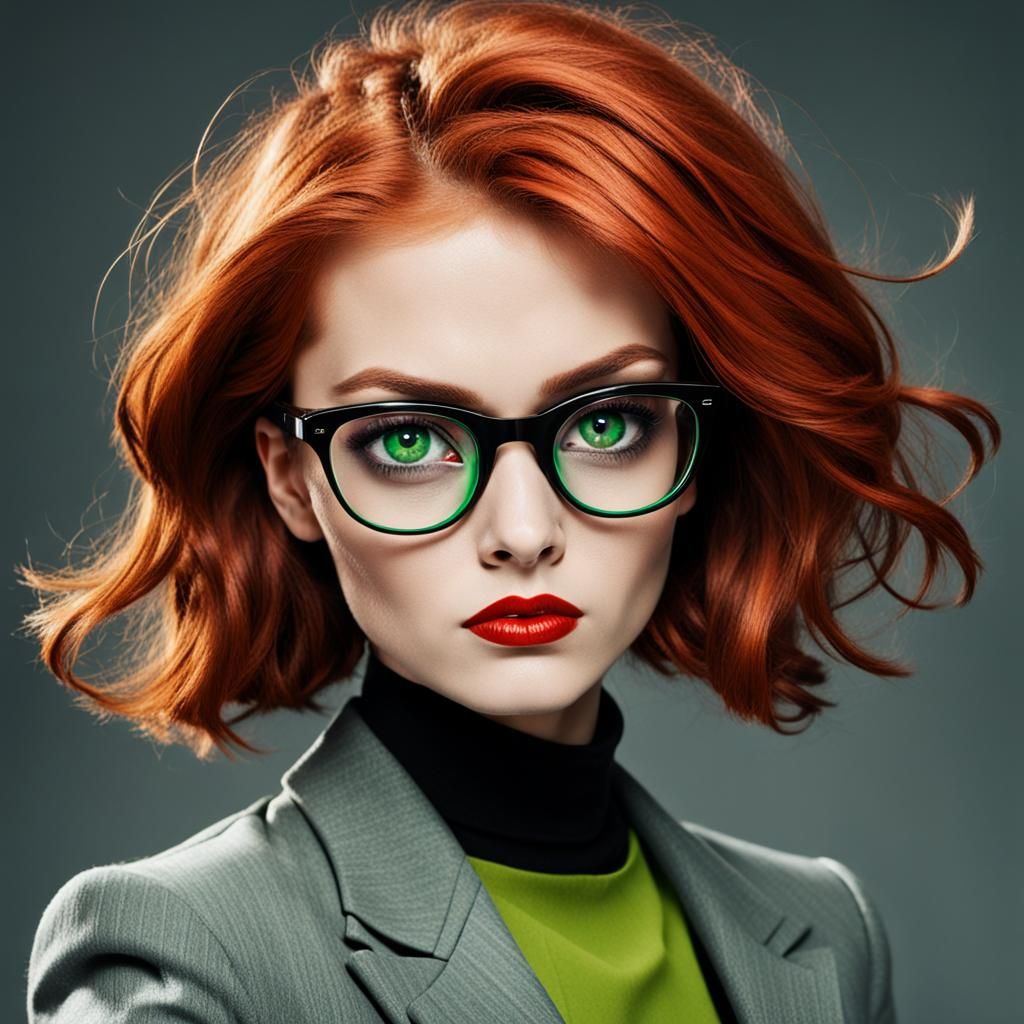 Voluptuous Redhead with Green Eyes and Bold Makeup