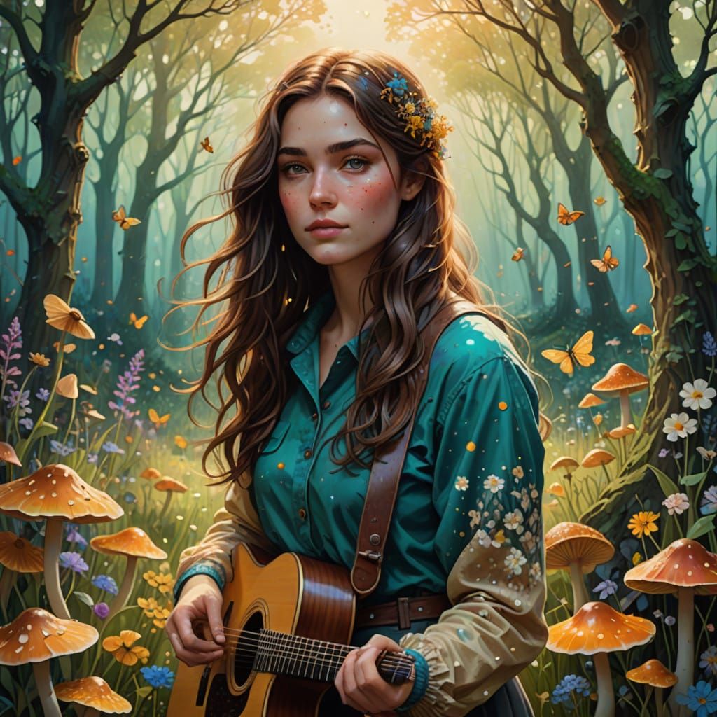 Dreamy Artist in Enchanted Meadow