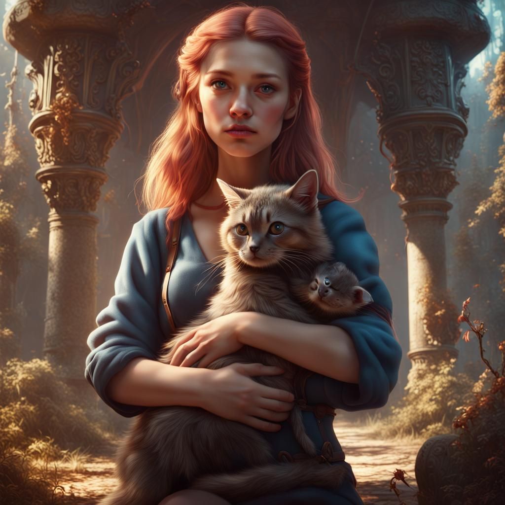 Fantastical Girl and Pet in Detailed Matte Painting