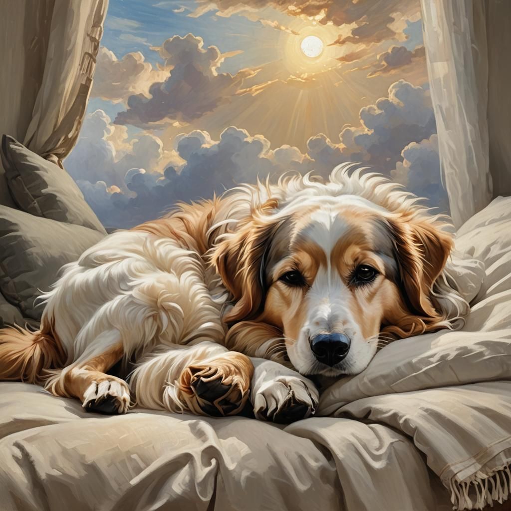 Sleeping Dog in Dreamy Impressionistic Sunlight