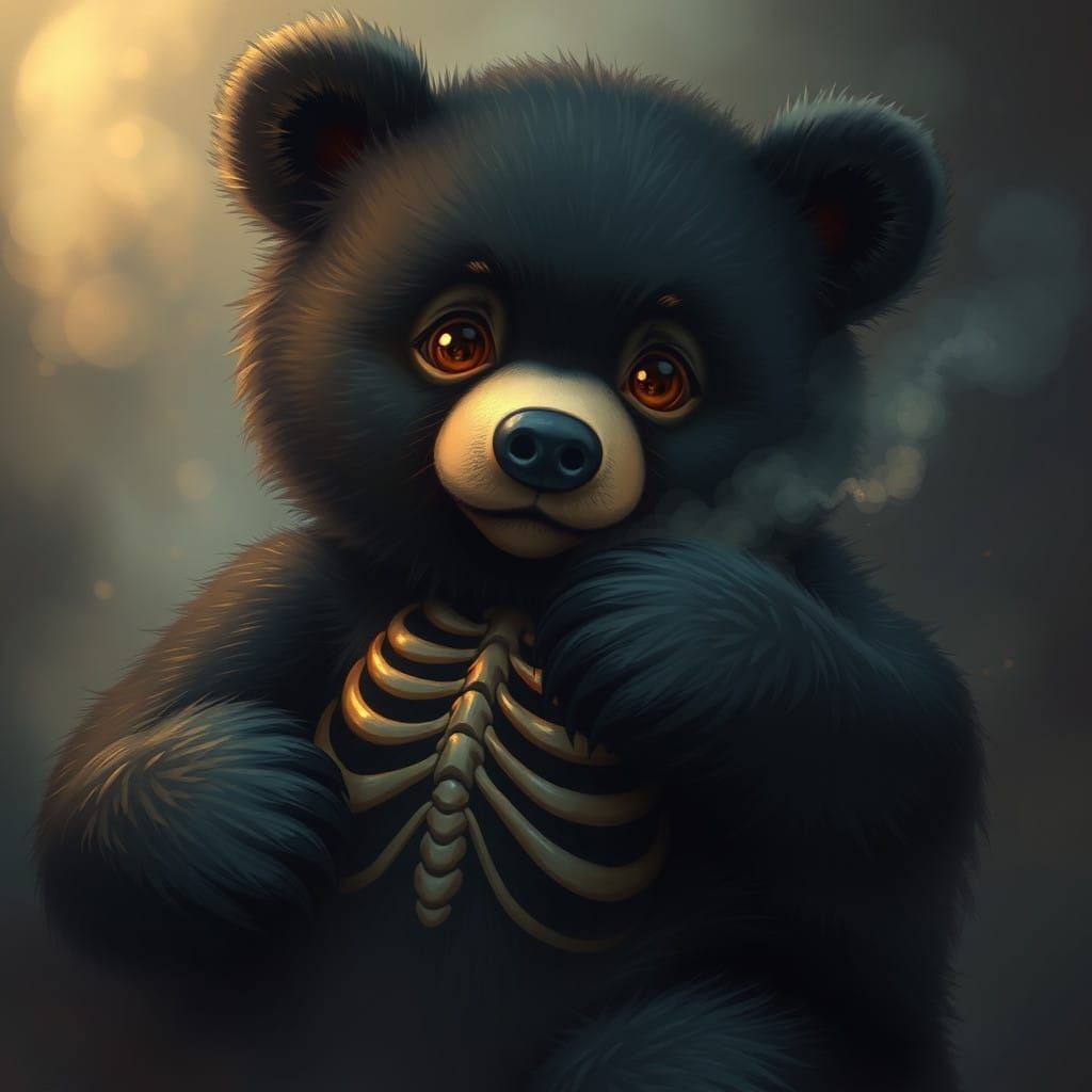 Whimsical Black Bear with Ethereal Glow