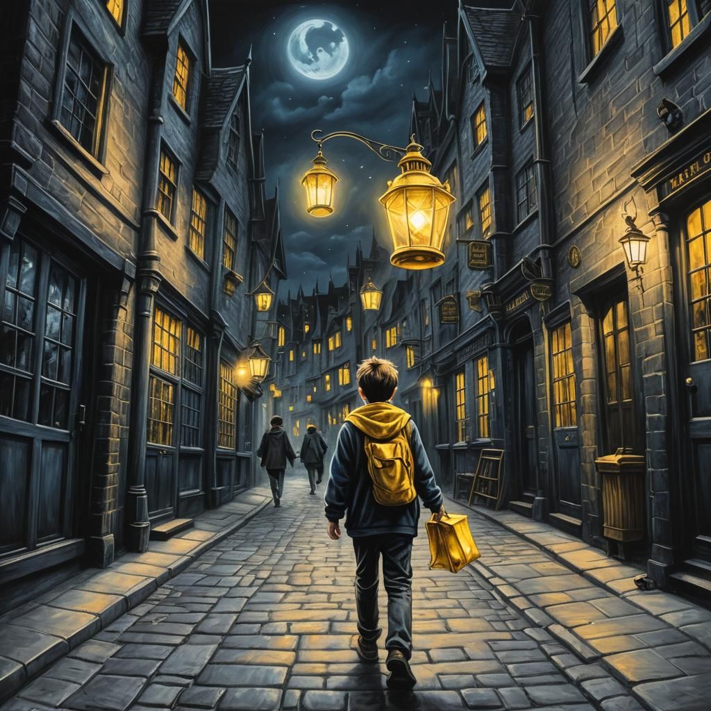 Harry Potter in Diagon Alley Charcoal Drawing