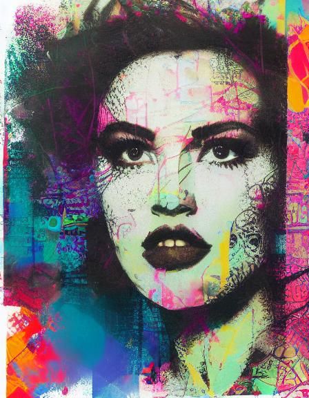 Hyperreal Double Exposure Girl in Graffiti Art Style