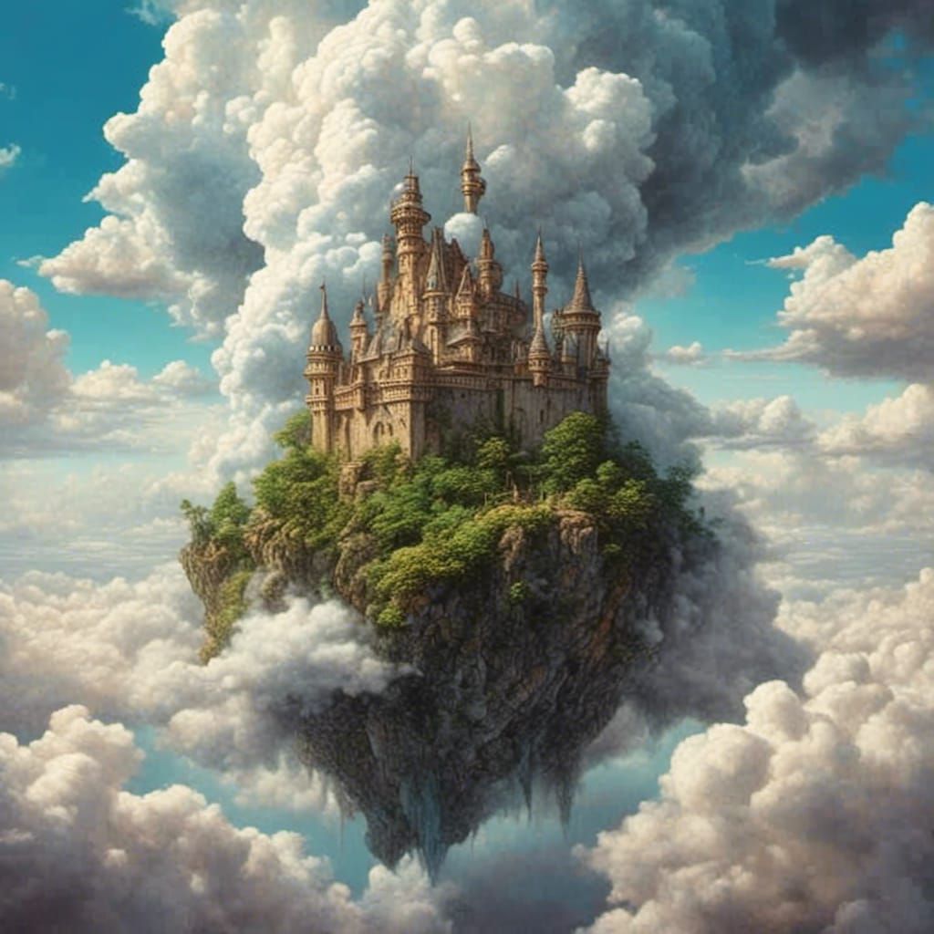 Floating Castle in the Sky with Clouds