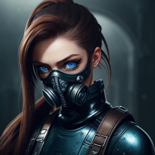 Woman with Gasmask and Dramatic Makeup, Hyperrealistic