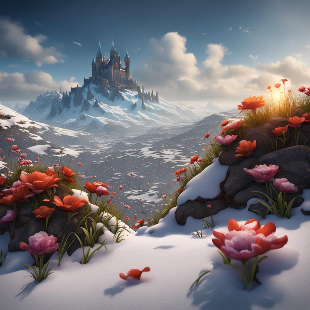 Flower Emerges From Snow: Fantasy Concept Art