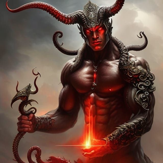 Intricate Demon God Portrait in Digital Art Style